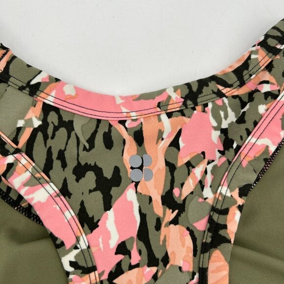 SWEATY BETTY Green Pink Floral Power Frame Racerback Workout Sports Bra Large - Picture 3 of 5